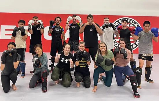 A full cardio kickboxing class training together at ATT Winter Garden